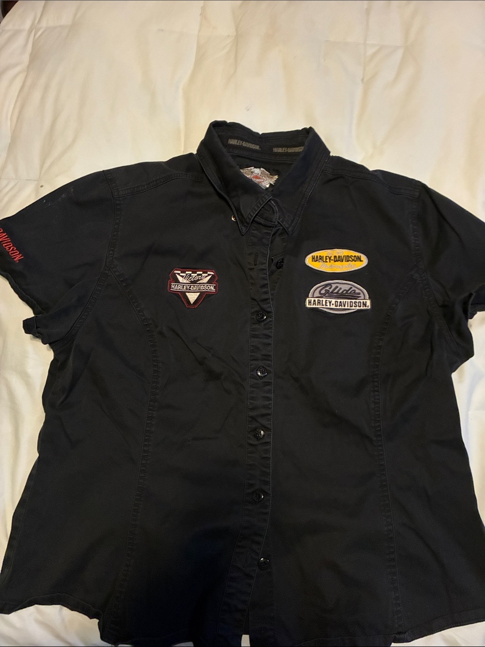 Ladies Harley-Davidson Black Short-Sleeve Patch Button-Down Shirt